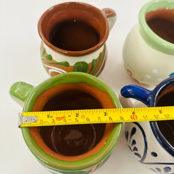 Mexican caffe mugs Mexican Hand-Painted Clay Pottery Mug set of 4 - Picture 7 of 7
